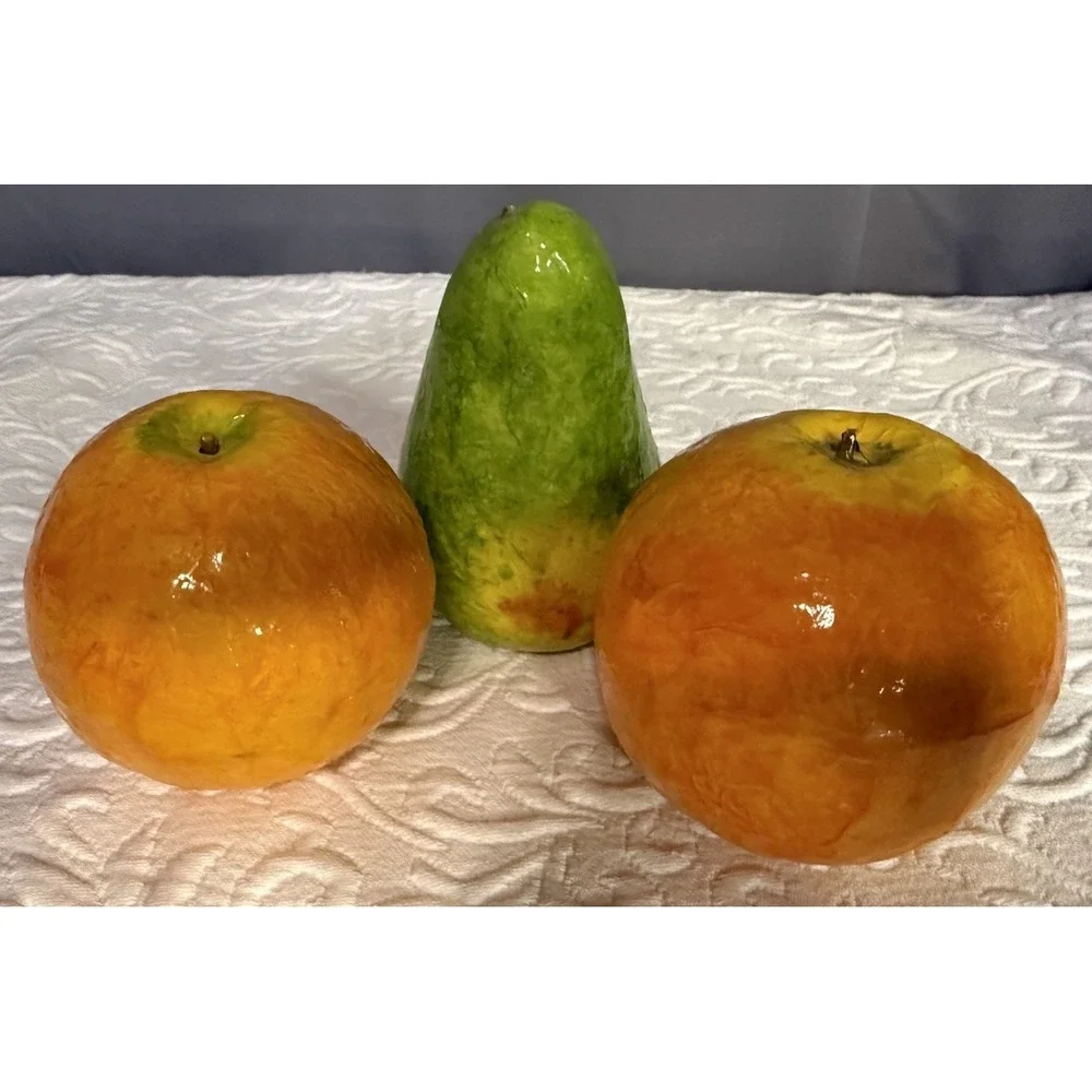 3 Colorful Paper Mache Fruit from Mexico Oranges Pear